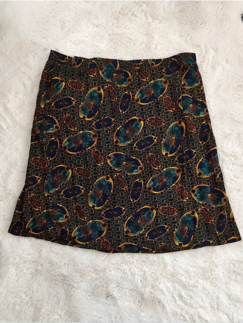 Pendleton Navy, Gold & Green Chain Print Equestrian Skirt 20W